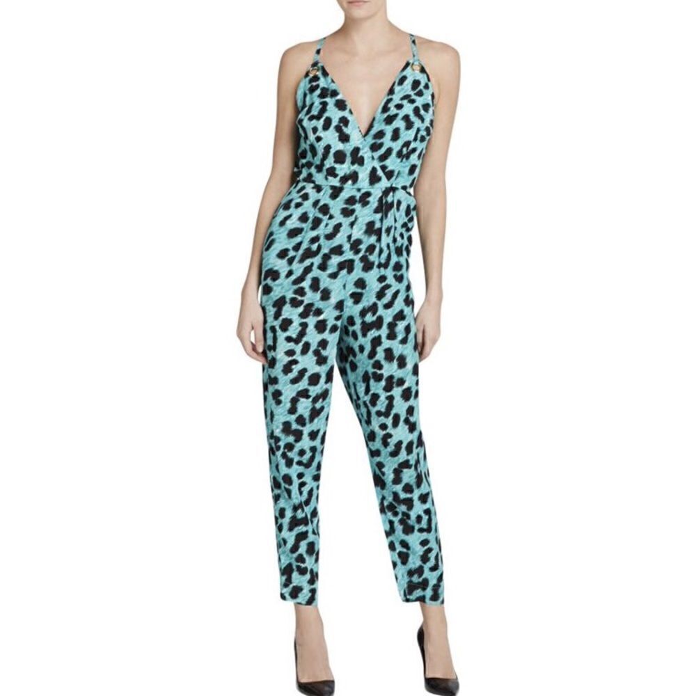 French Connection Womens Animal Print Double-Pleat Jumpsuit Green